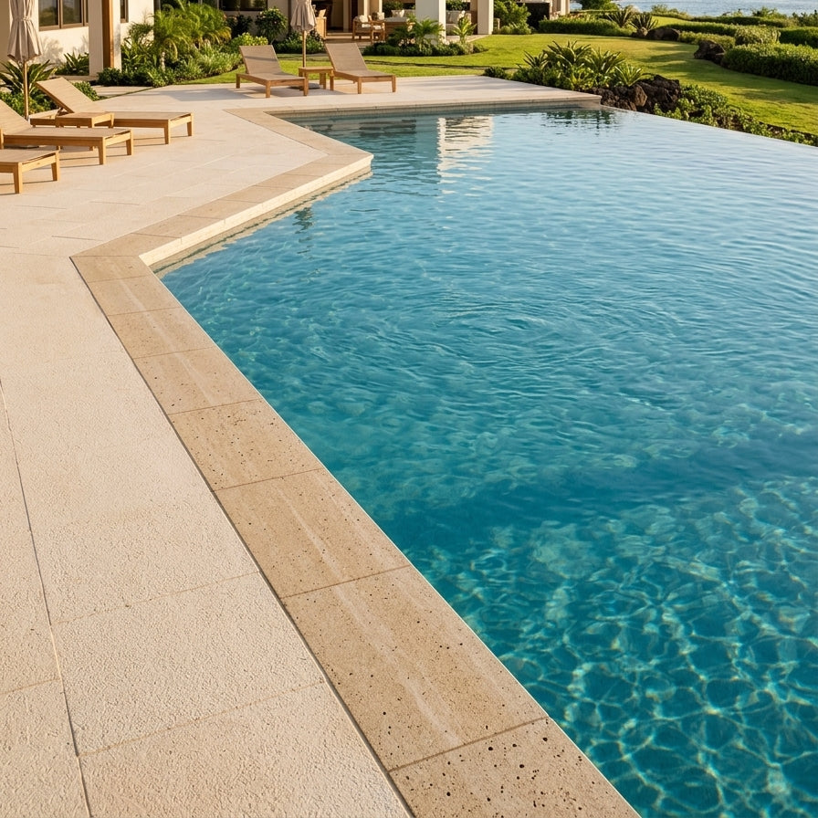 MACHU PICCHU DARK Travertine Bush-Hammered Brushed-Unfilled Pool Coping