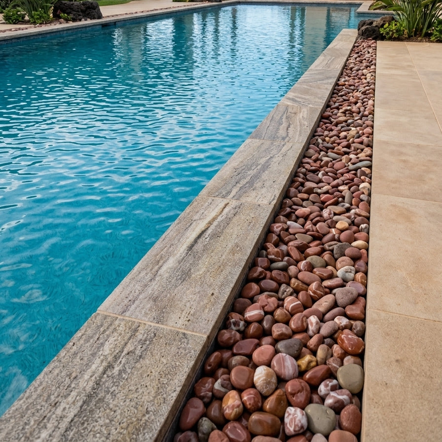 VOLCANO Travertine Bush-Hammered Brushed-Unfilled Pool Coping