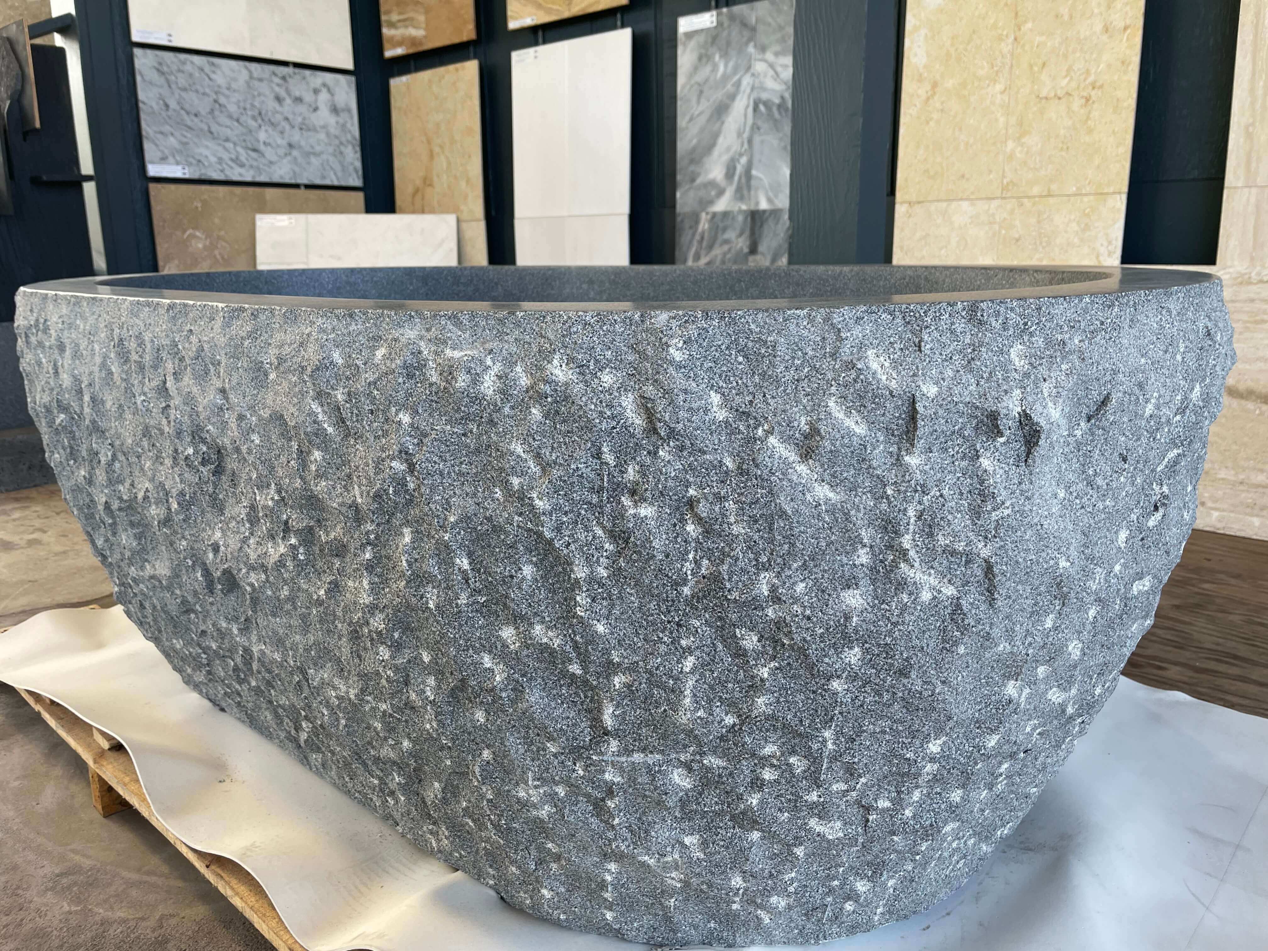 CHARCOAL GREY Granite honed/filled interior & rough picked exterior- Oval-in Bathtub