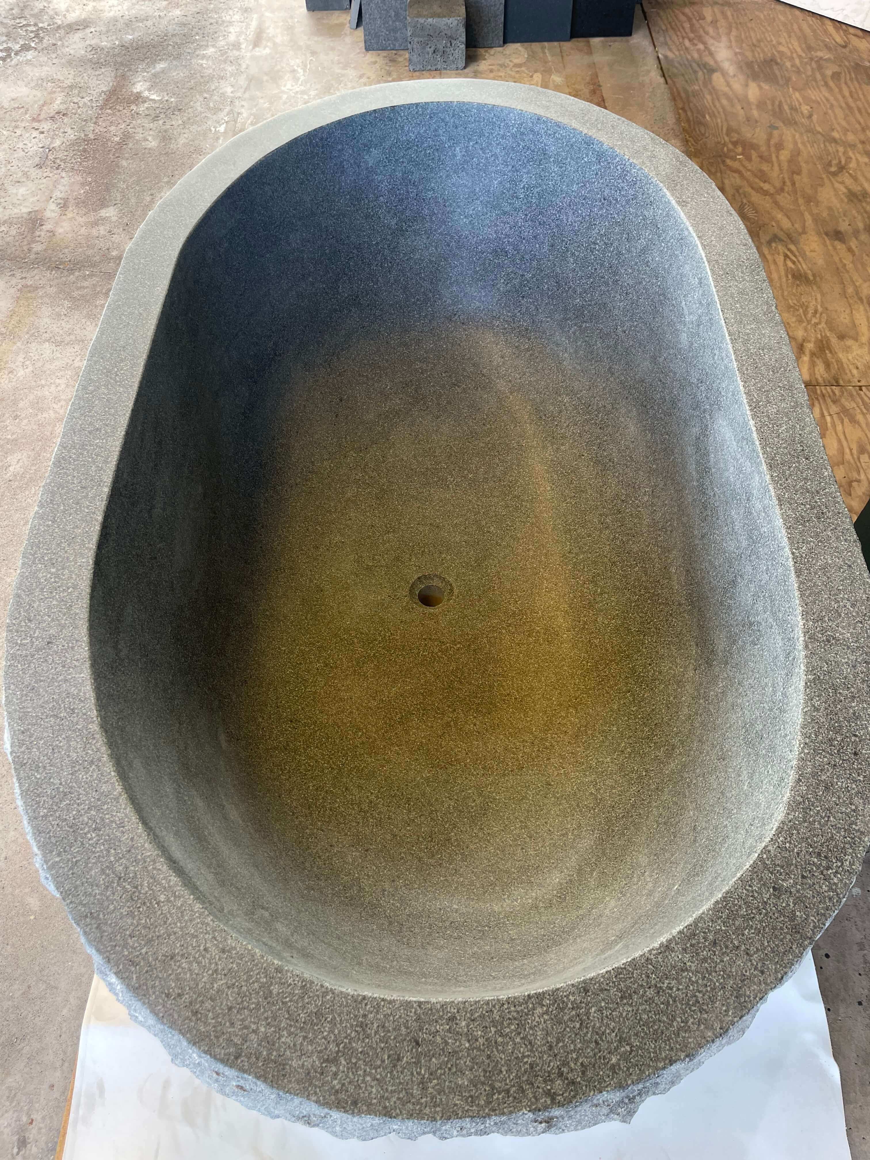 CHARCOAL GREY Granite honed/filled interior & rough picked exterior- Oval-in Bathtub