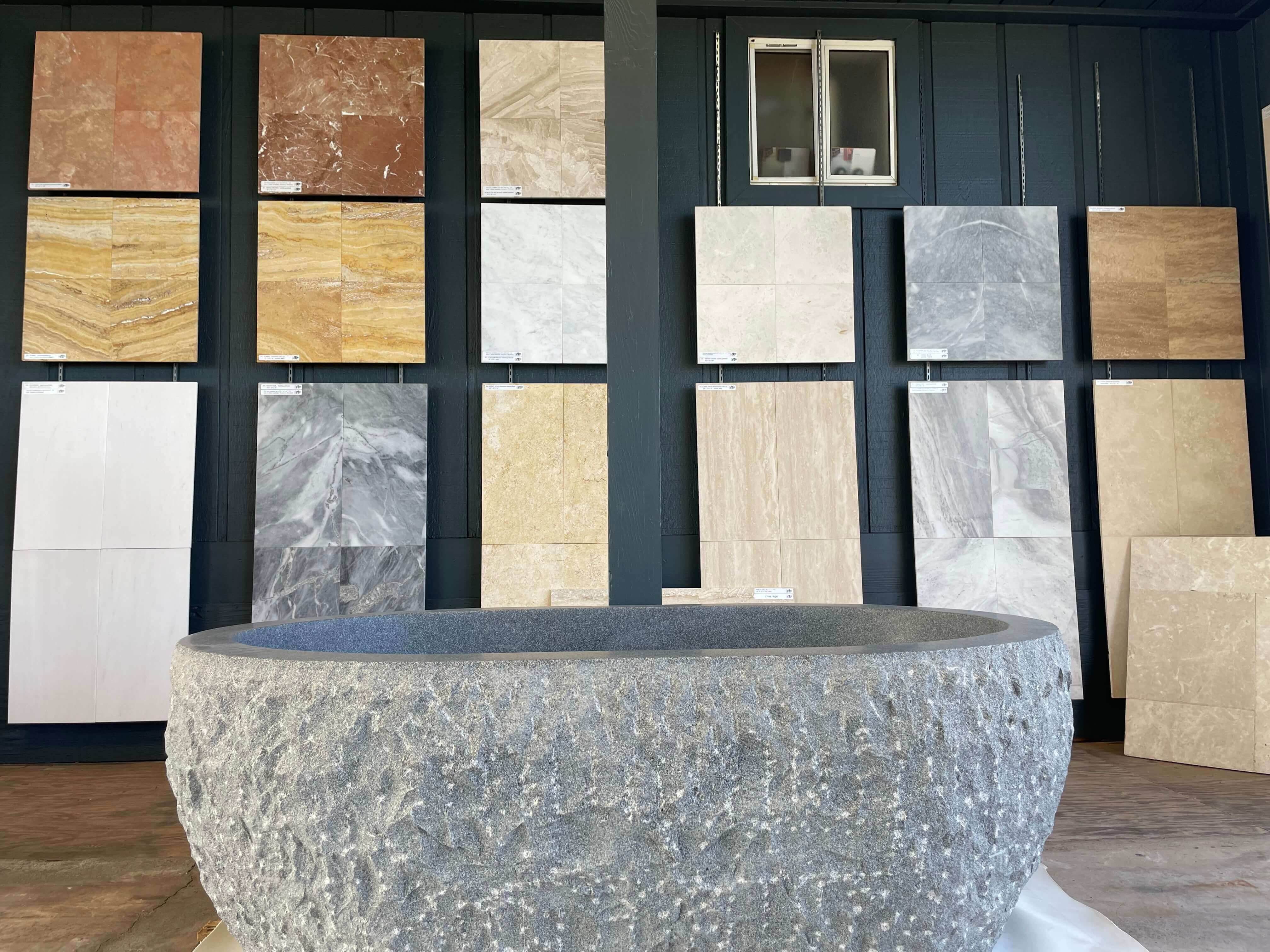 CHARCOAL GREY Granite honed/filled interior & rough picked exterior- Oval-in Bathtub