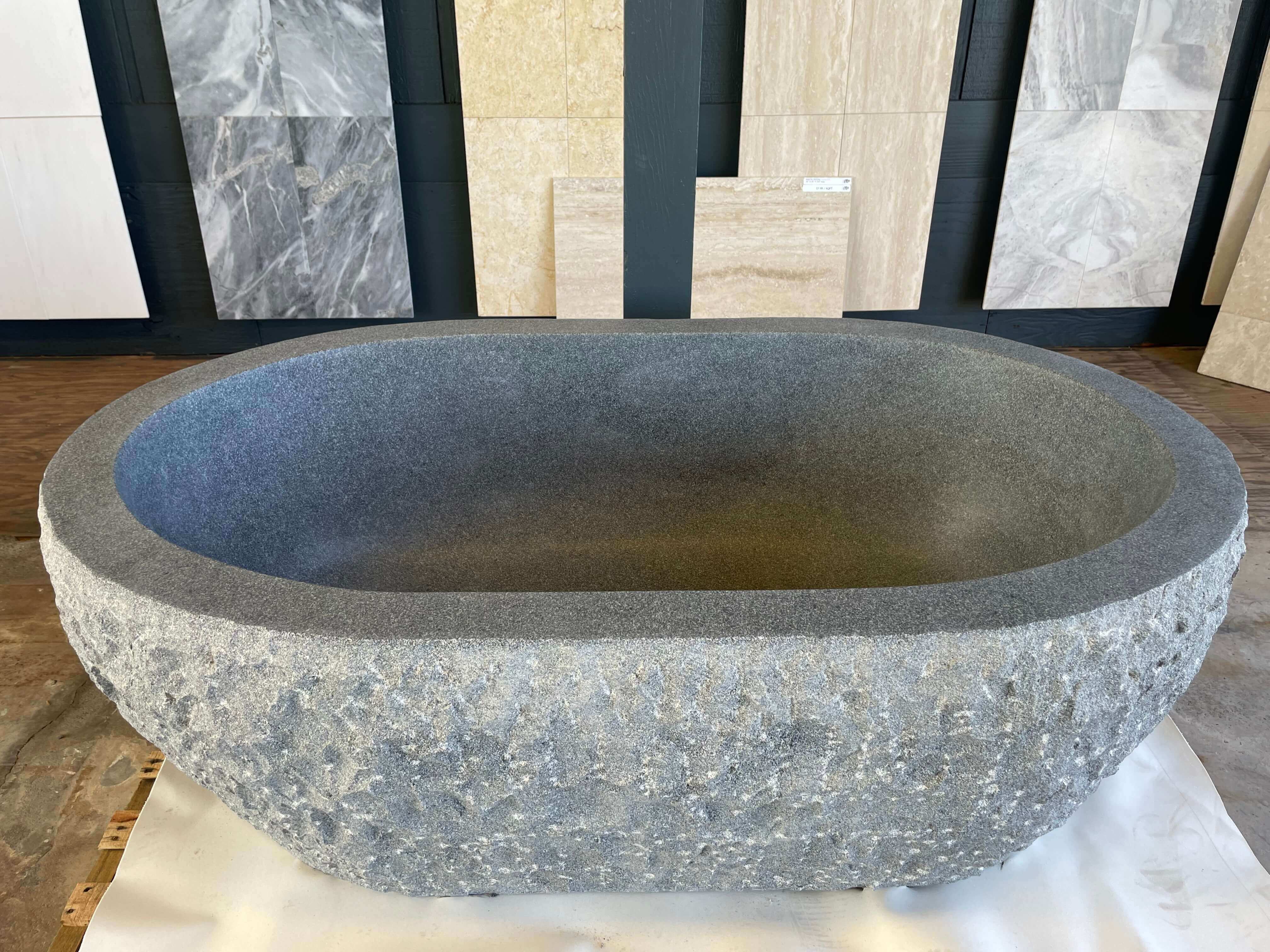 CHARCOAL GREY Granite honed/filled interior & rough picked exterior- Oval-in Bathtub