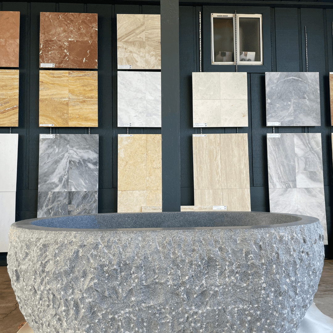 CHARCOAL GREY Granite honed/filled interior & rough picked exterior- Oval-in Bathtub