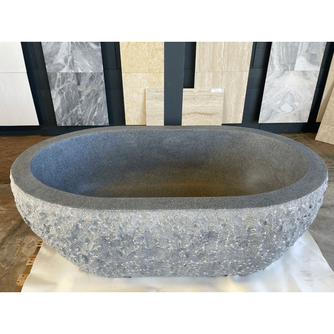 CHARCOAL GREY Granite honed/filled interior & rough picked exterior- Oval-in Bathtub