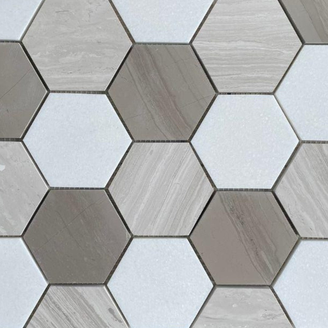 TEAKWOOD LIGHT/ATHENS WOOD/CRYSTAL WHITE Mix Hexagon Mosaic - Havai'iano