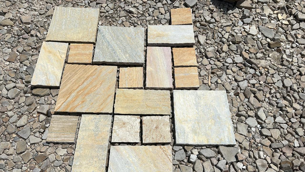 DAFFODIL YELLOW Quartzite Natural Split-Face Square-Rectangle Mix Straight Edge Paver Flagstone