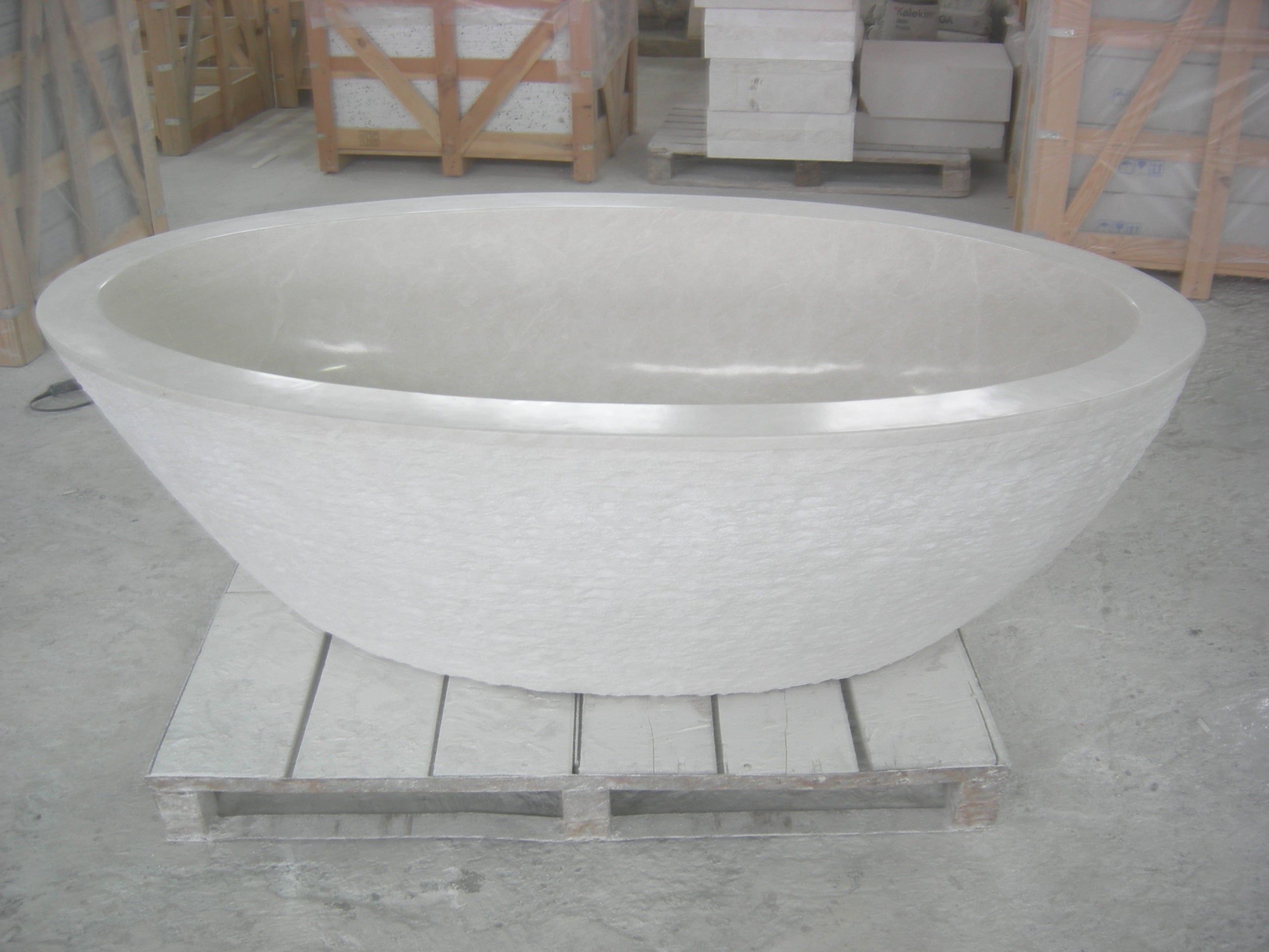 BEIGE MARBLE Honed Interior & Directional Chiseled exterior Long-Round Bathtub
