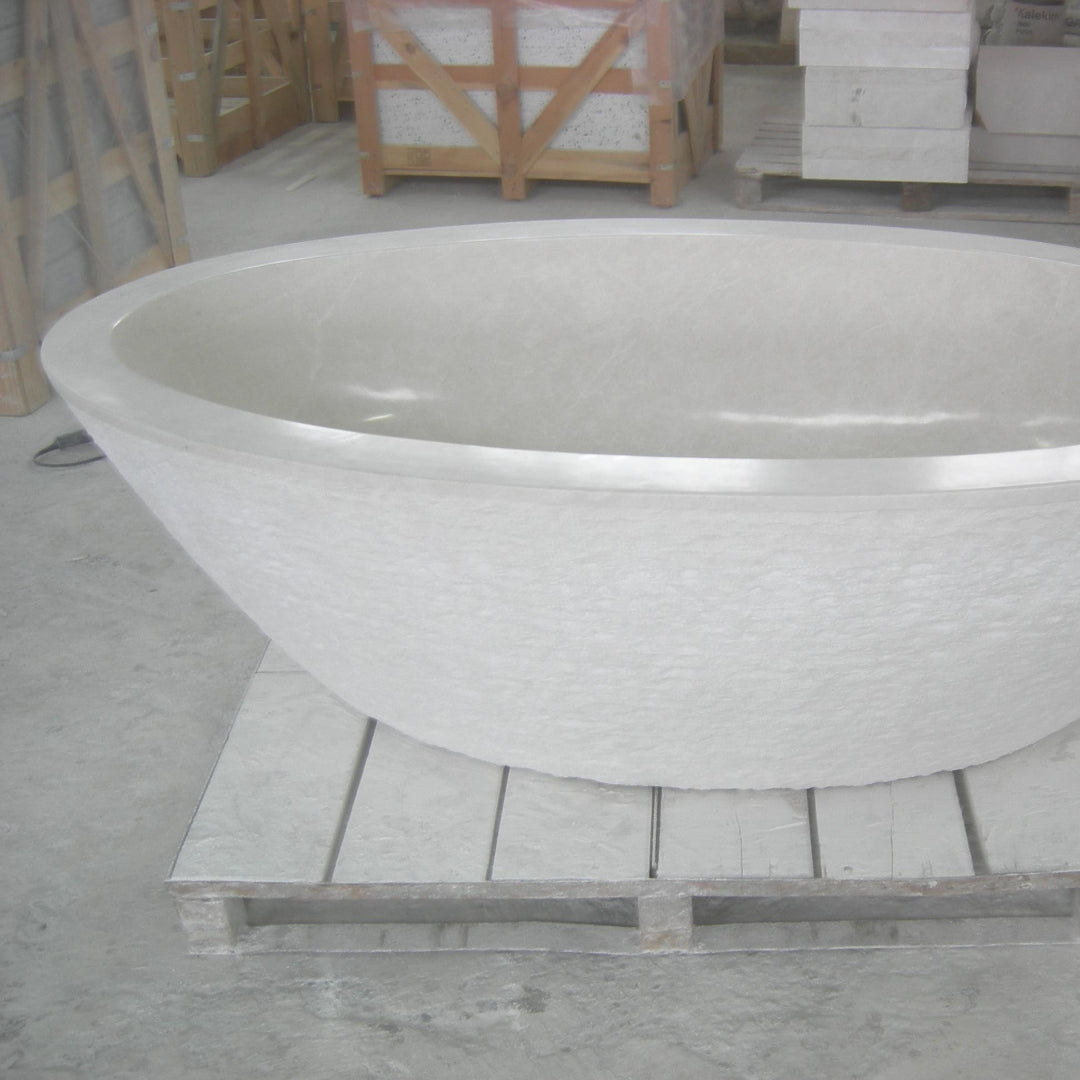 BEIGE MARBLE Honed Interior & Directional Chiseled exterior Long-Round Bathtub