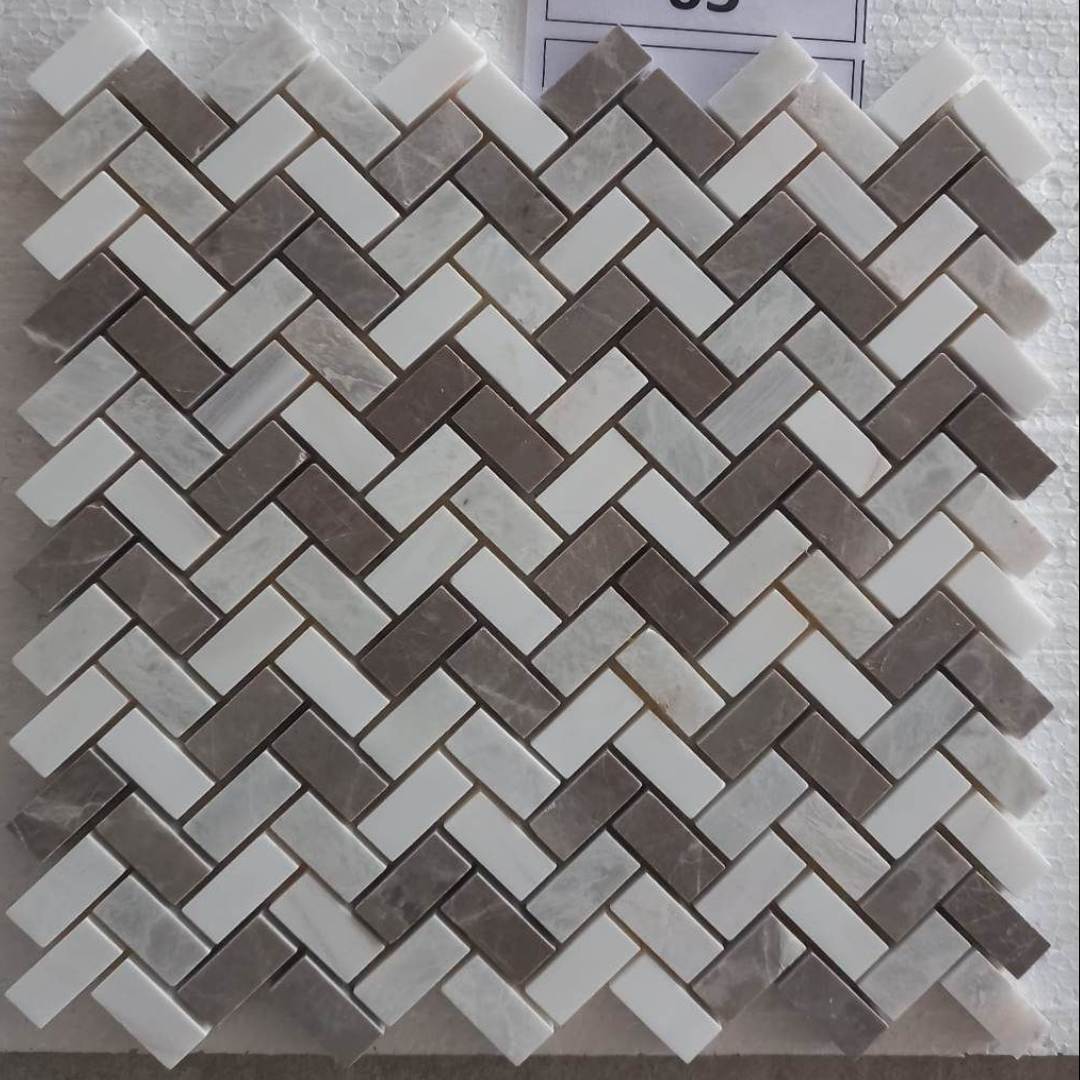 BEIGE & BROWN Herringbone Honed Mosaic