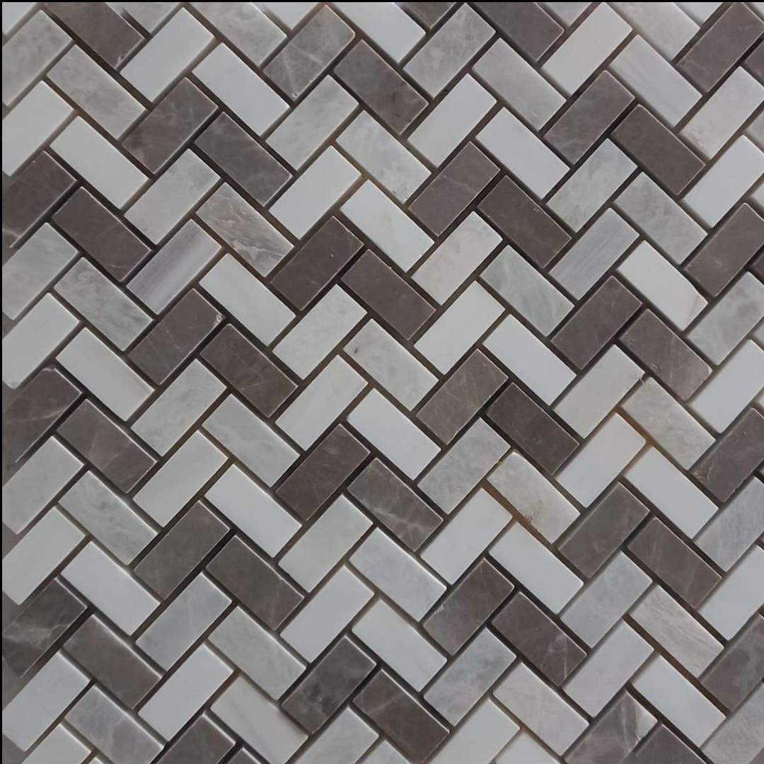 BEIGE & BROWN Herringbone Honed Mosaic