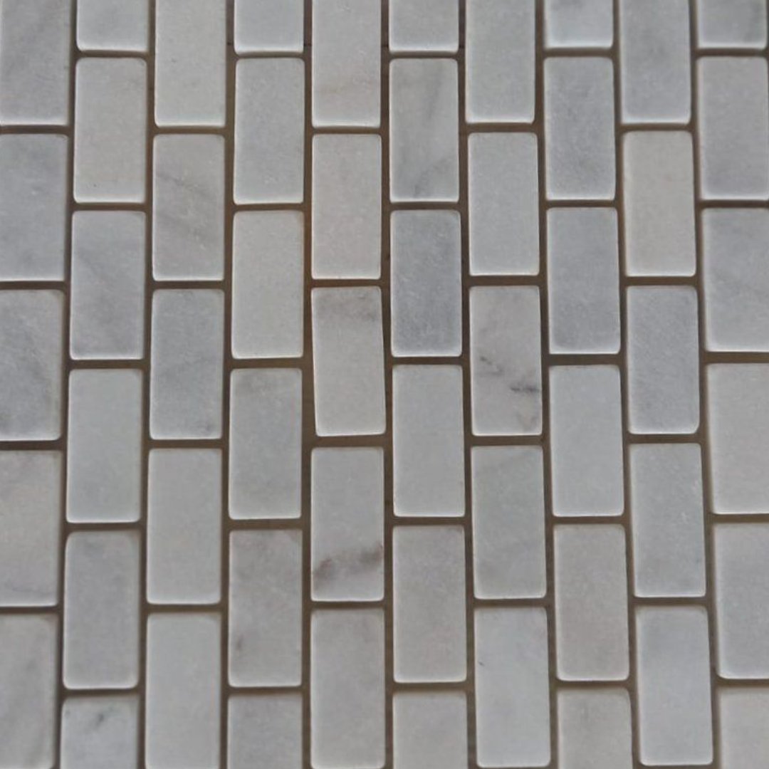 BIANCO WHITE Brick Mini 1"X2" Tumbled Mosaic