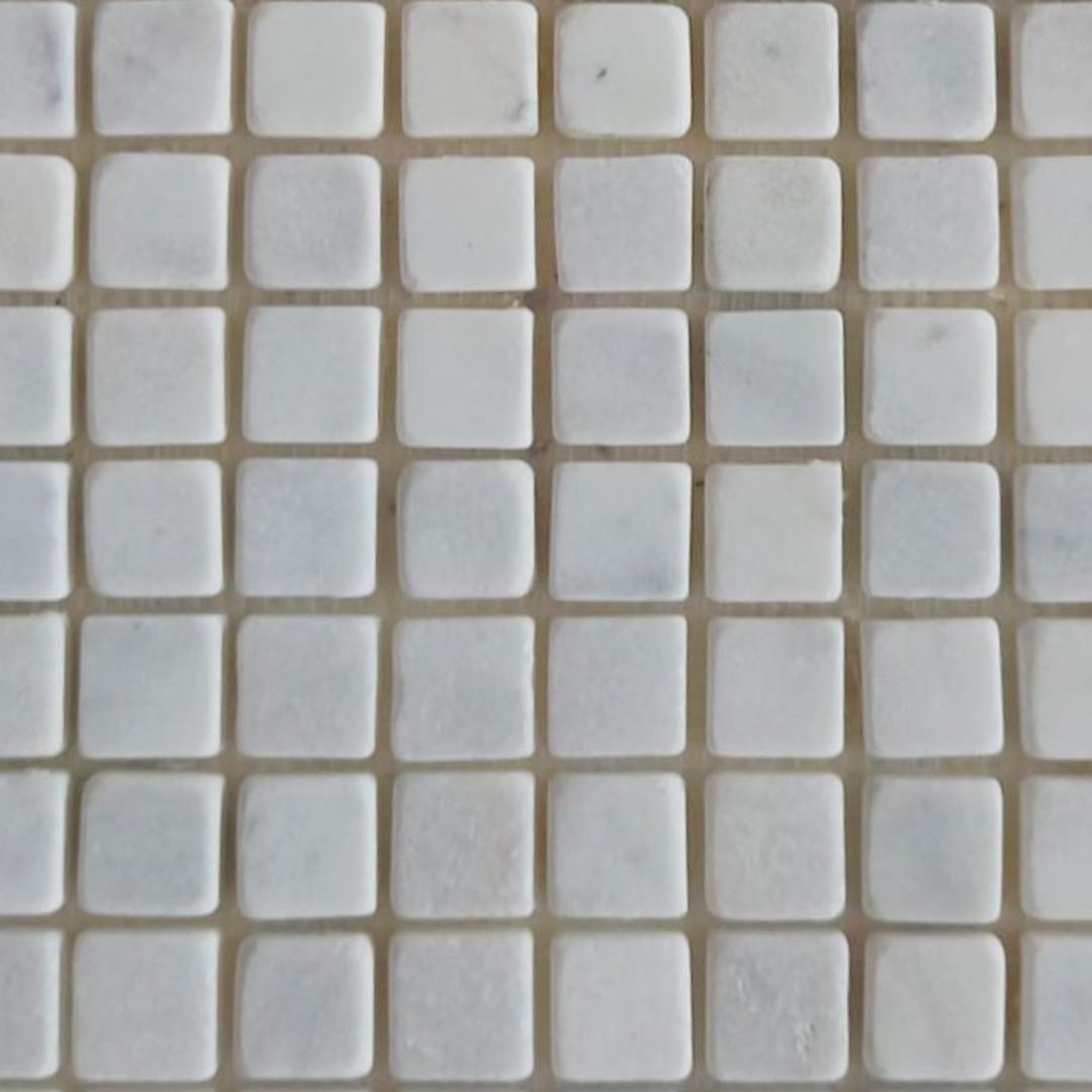 BIANCO WHITE Squares Mini 1"X1" Tumbled Mosaic