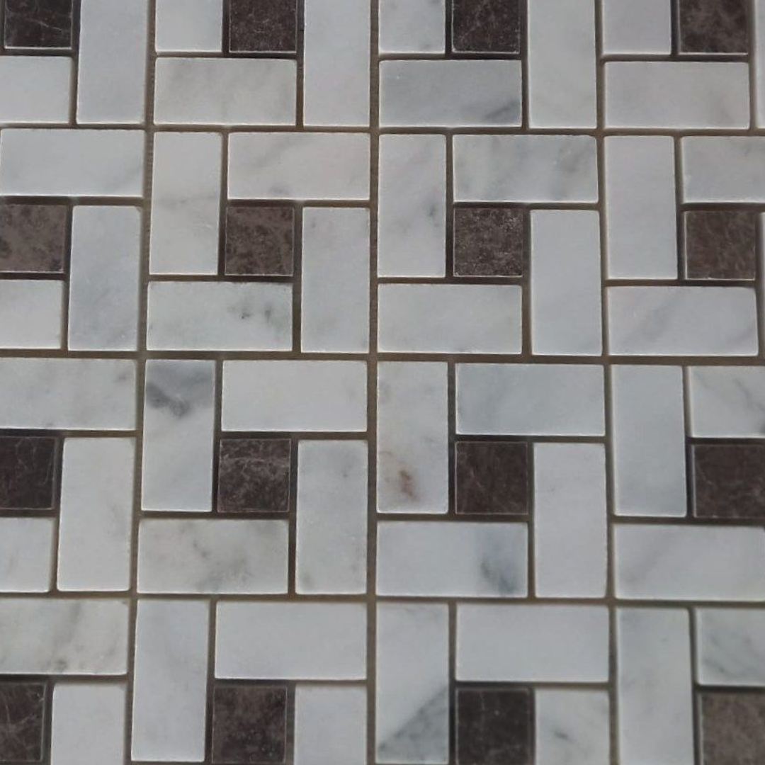 BIANCO WHITE & EMPRADOR French Tumbled Mosaic