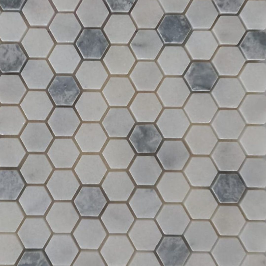 BIANCO & BLUE Hexagon Mini Honed Mosaic