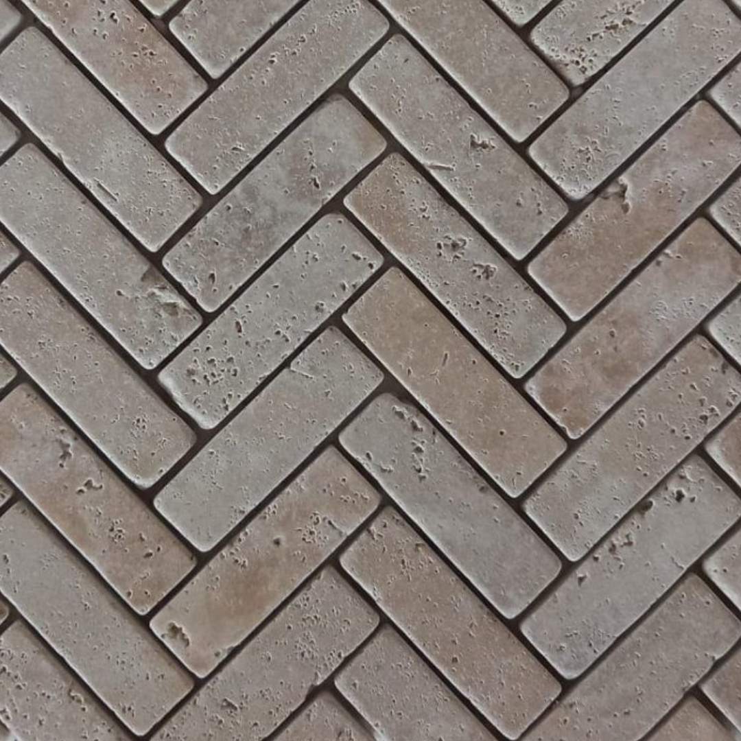 TRAVERTINE BEIGE Herringbone 1"x2" Tumbled Mosaic