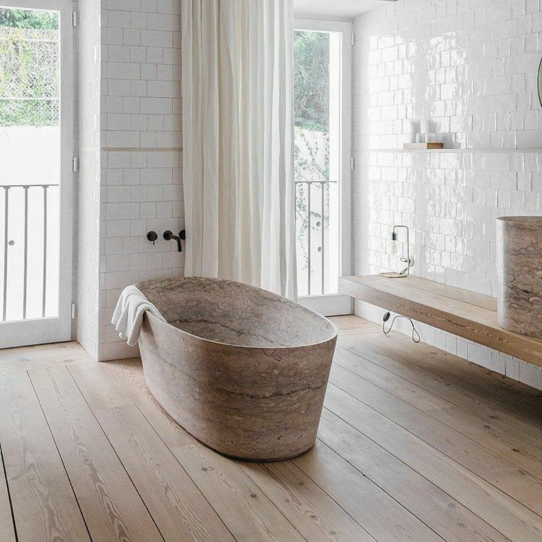 SILVER Travertine Honed/Filled Soft Rounded Bathtub