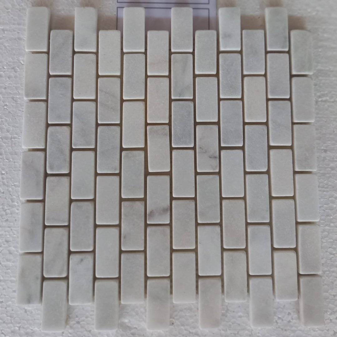 BIANCO WHITE Brick Mini 1"X2" on mesh 12"x12" Tumbled Mosaic