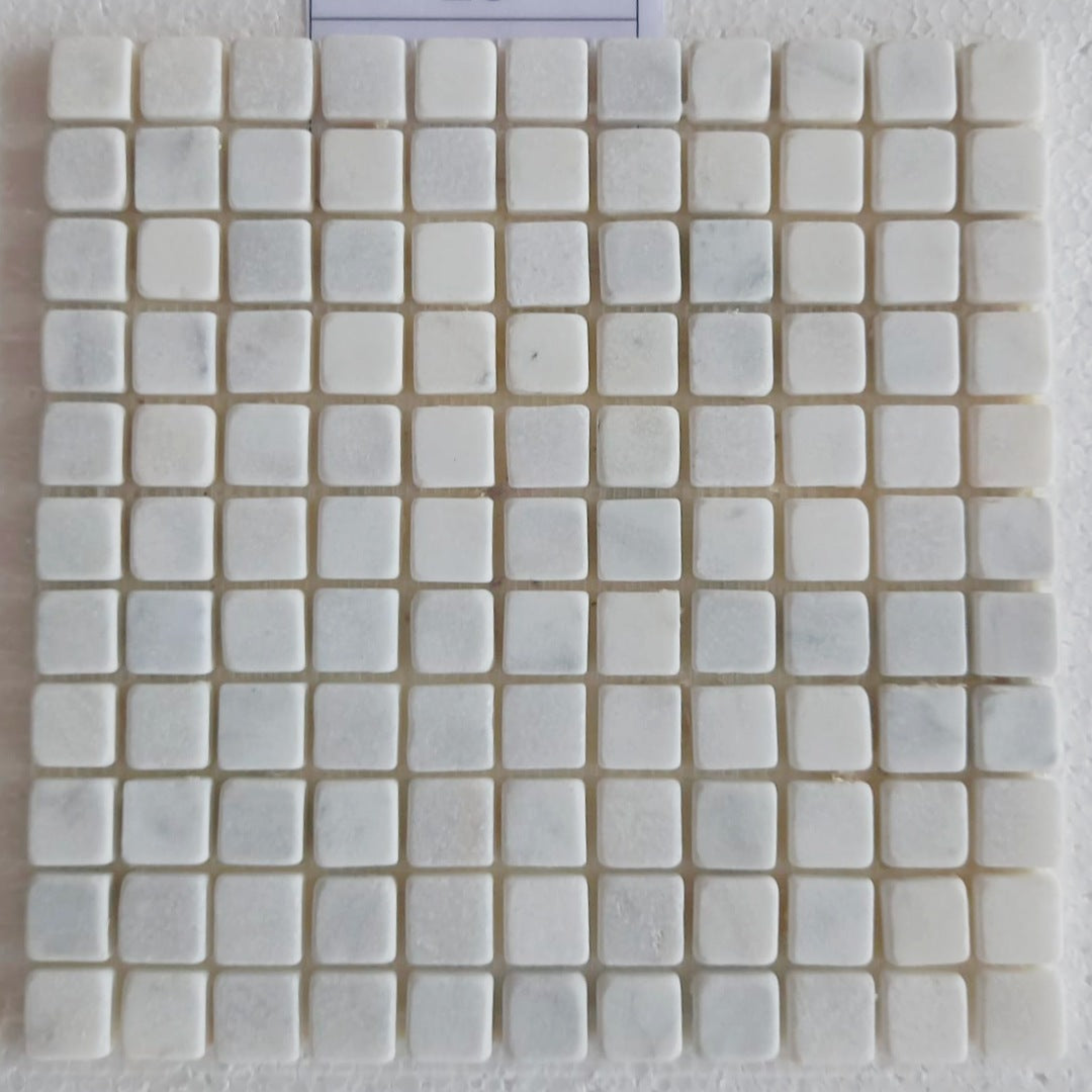 BIANCO WHITE Squares 1"X1" on mesh 12"x12" Tumbled Mosaic