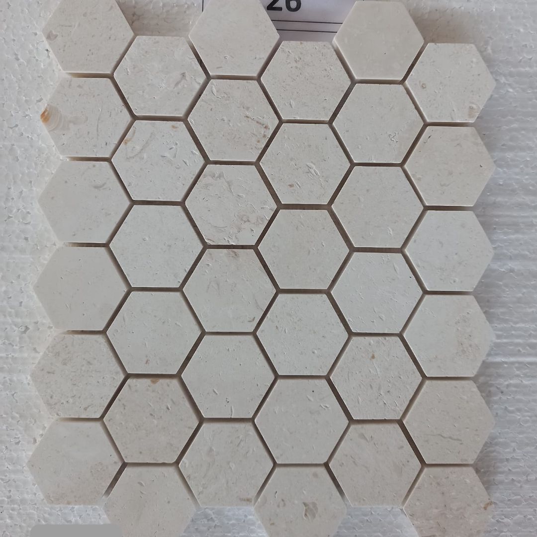 WHITE LIMESTONE Hexagon 12"x12" Honed Mosaic