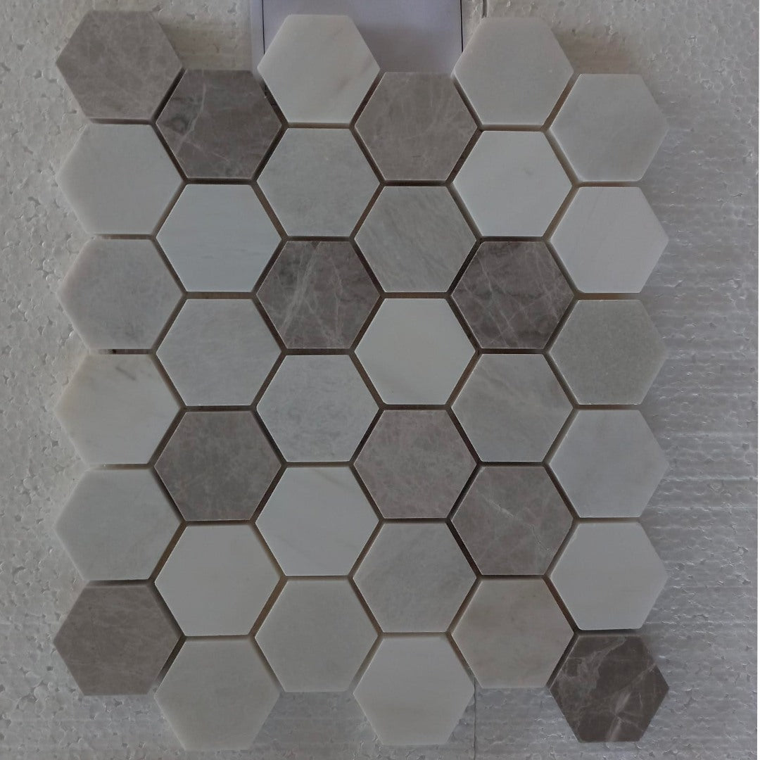 DOLOMITE, ICEBERG & GREY Hexagon 12"x12" Honed Mosaic