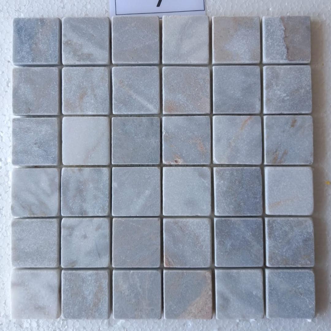 BIANCO GREY Squares 2"X2" on mesh 12"x12" Tumbled Mosaic