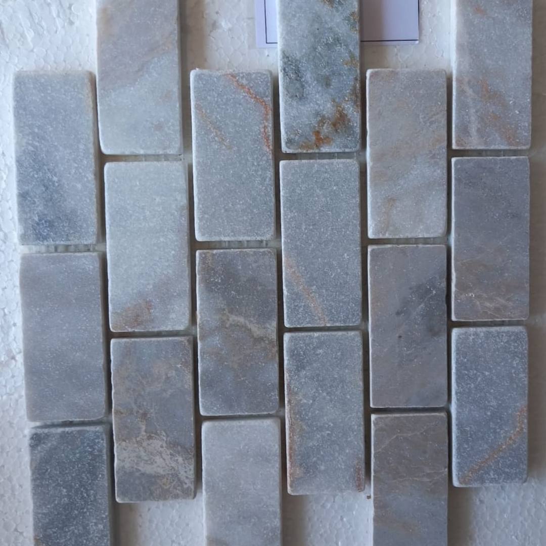 BIANCO VENUS Brick 2"X4" on mesh 12"x12" Tumbled Mosaic