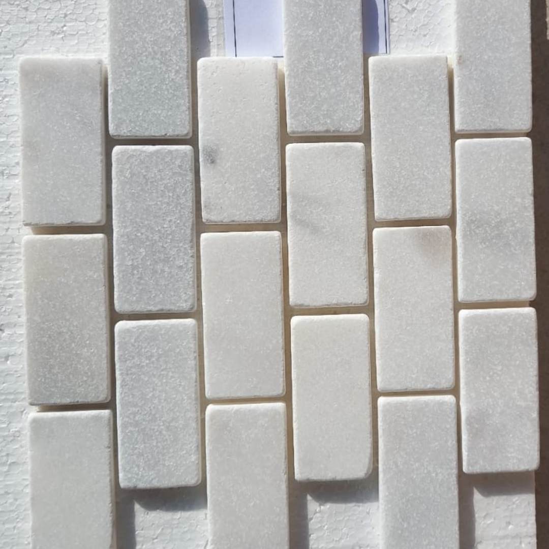 BIANCO WHITE Brick 2"X4" on mesh 12"x12" Tumbled Mosaic