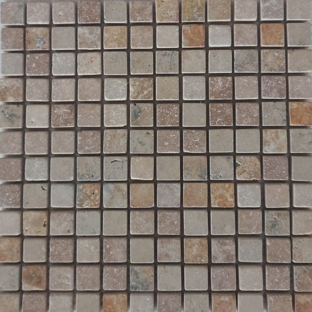 TRAVERTINE MIX COLOR Squares Mini 1"X1" on mesh 12"x12" Honed Mosaic