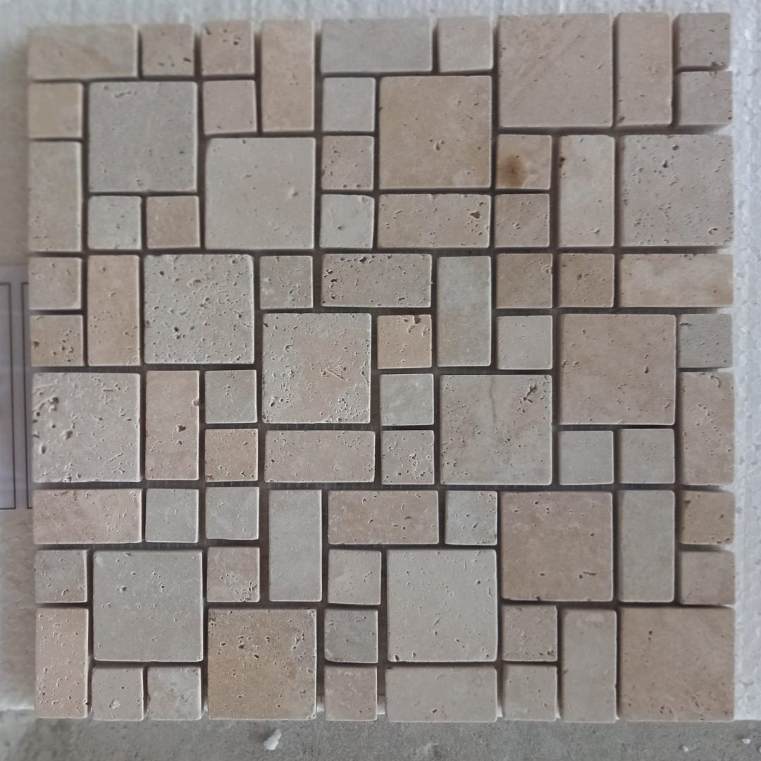 TUSCONY TRAVERTINE French 12"x12" Tumbled Mosaic