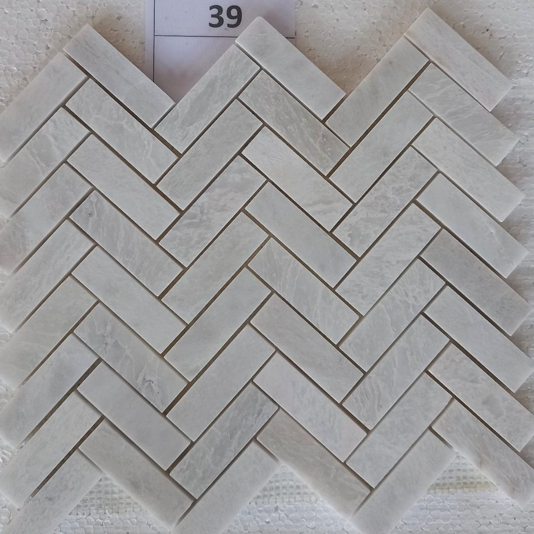 LIGHT BEIGE Herringbone 1"x3" on mesh 12"x12" Honed Mosaic