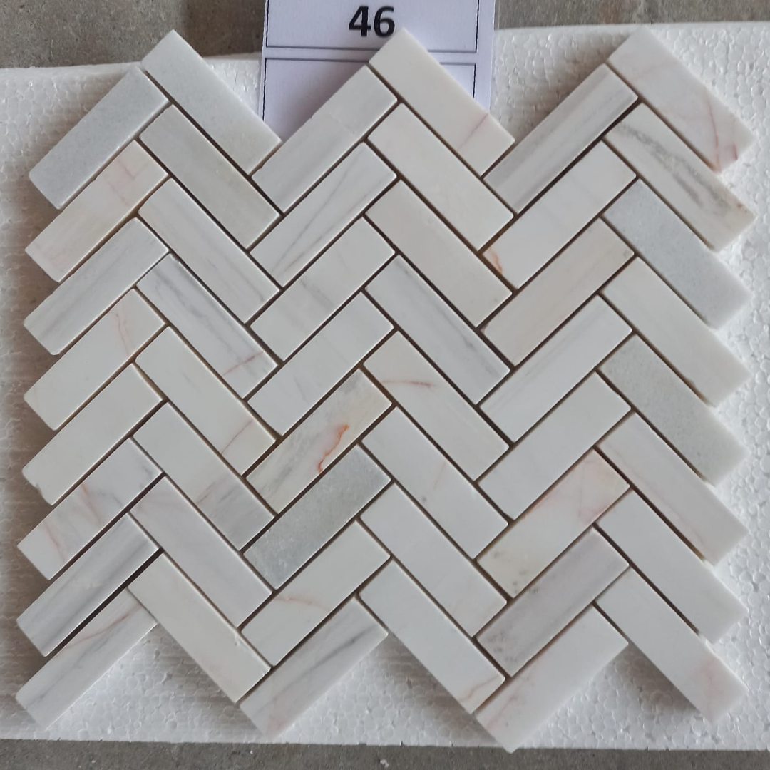 DOLOMITE MIX COLOR Herringbone 1"x3" on mesh 12"x12" Polished Mosaic