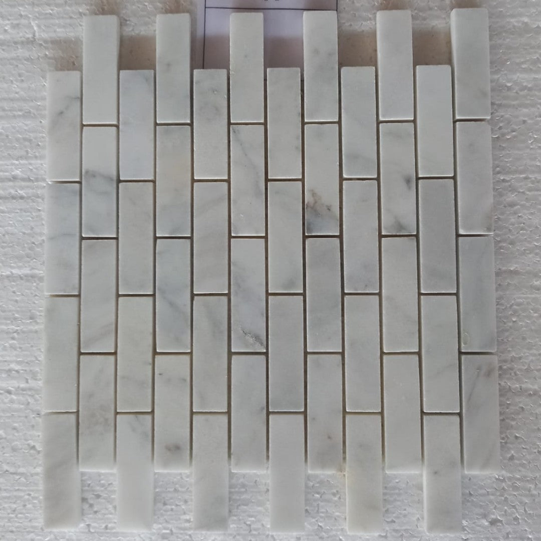 BIANCO WHITE Herringbone 1"x3" on mesh 12"x12" Polished Mosaic