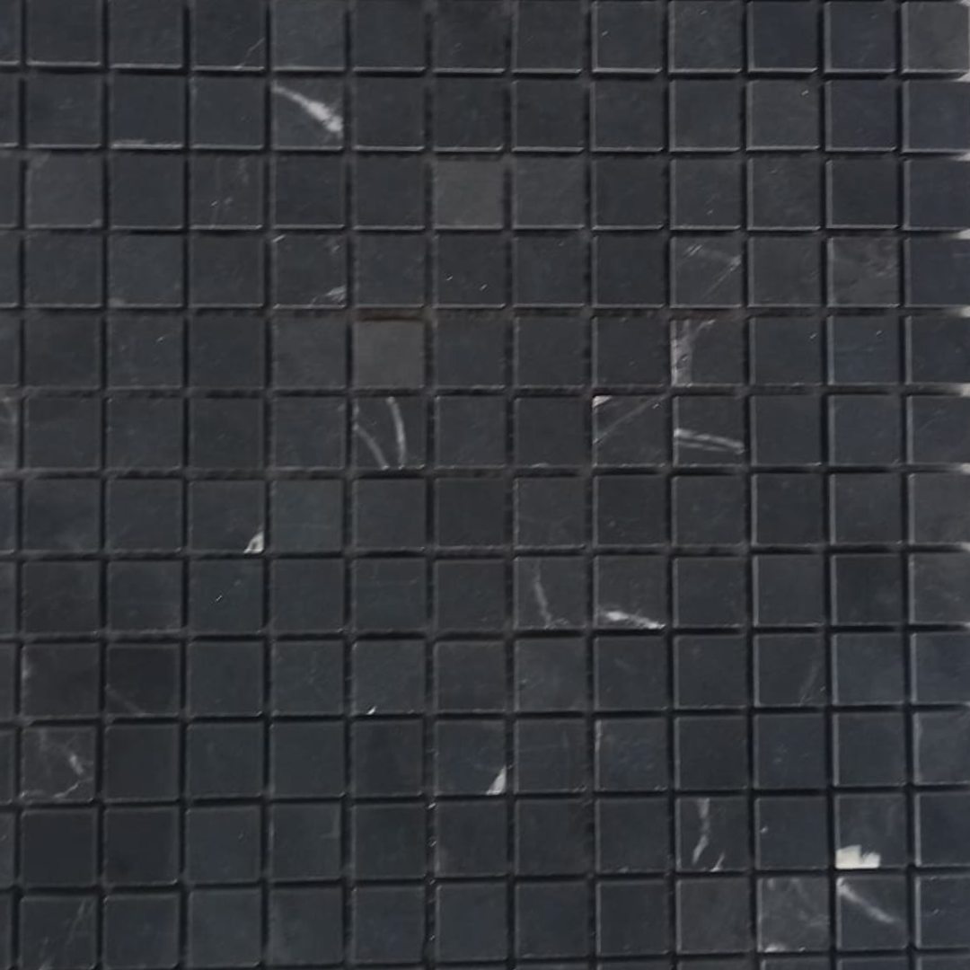 BLACK MARBLE Squares Mini 1.5"X1.5" on mesh 12.2"x8.6" Honed Mosaic