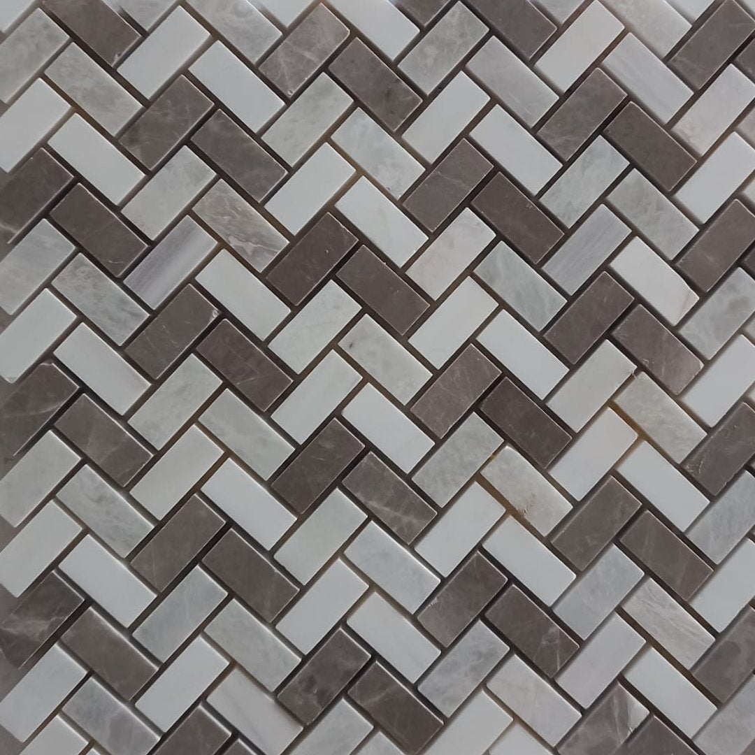 BEIGE & BROWN Herringbone 12"x12" Honed Mosaic