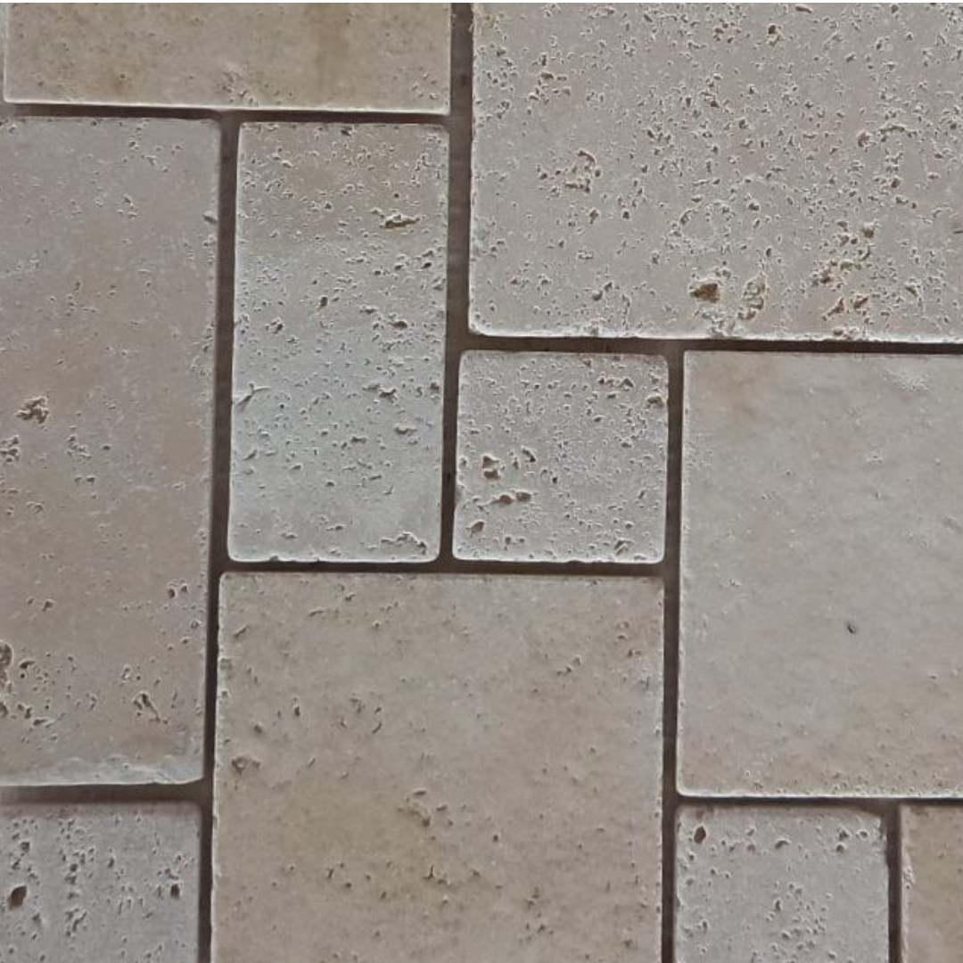 TRAVERTINE BEIGE Ashlar Tumbled Mosaic