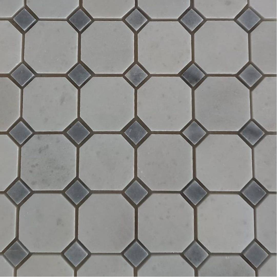 WHITE & GREY Octogon & Dot Polished Mosaic