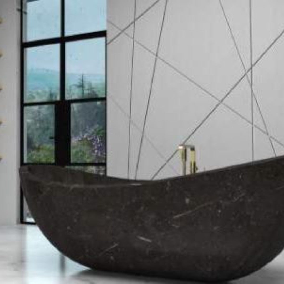 BLACK Basalt Honed/Filled Boat Bathtub