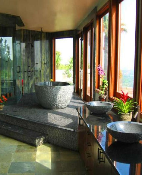 NORTHERN SOLID BLACK Basalt honed/filled interior & rough picked exterior- Oval-in Bathtub