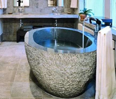 NORTHERN SOLID BLACK Basalt honed/filled interior & rough picked exterior- Oval-in Bathtub