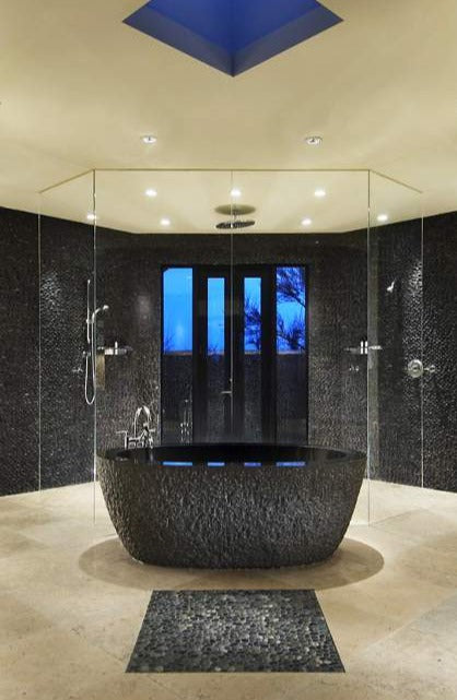 NORTHERN SOLID BLACK Basalt honed/filled interior & rough picked exterior- Oval-in Bathtub