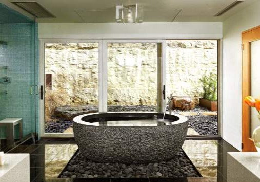 NORTHERN SOLID BLACK Basalt honed/filled interior & rough picked exterior- Oval-in Bathtub