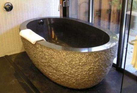 NORTHERN SOLID BLACK Basalt honed/filled interior & rough picked exterior- Oval-in Bathtub