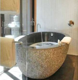 NORTHERN SOLID BLACK Basalt honed/filled interior & rough picked exterior- Oval-in Bathtub