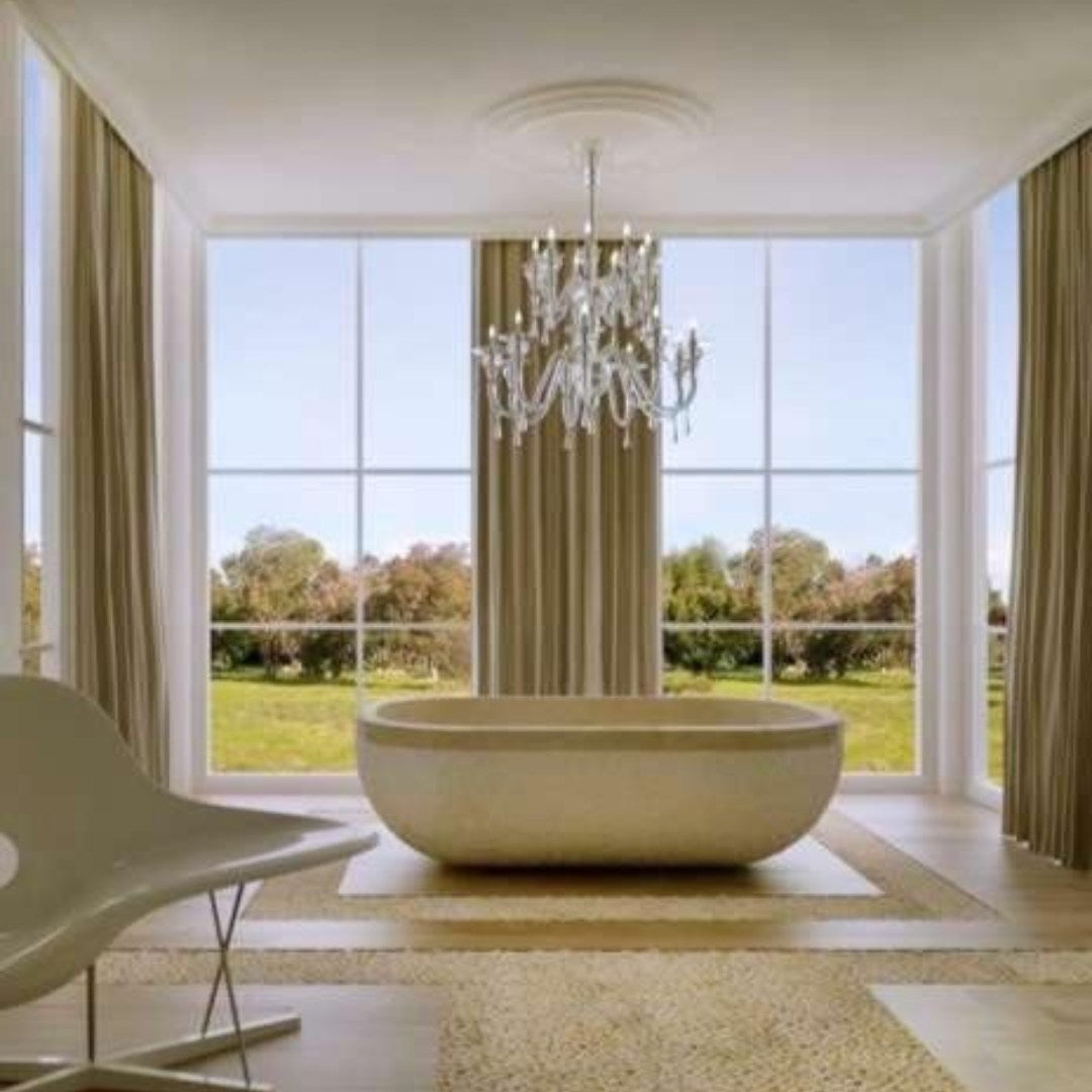 SEABREEZE Travertine Honed/Filled interior & rough picked exterior Oval Bathtub