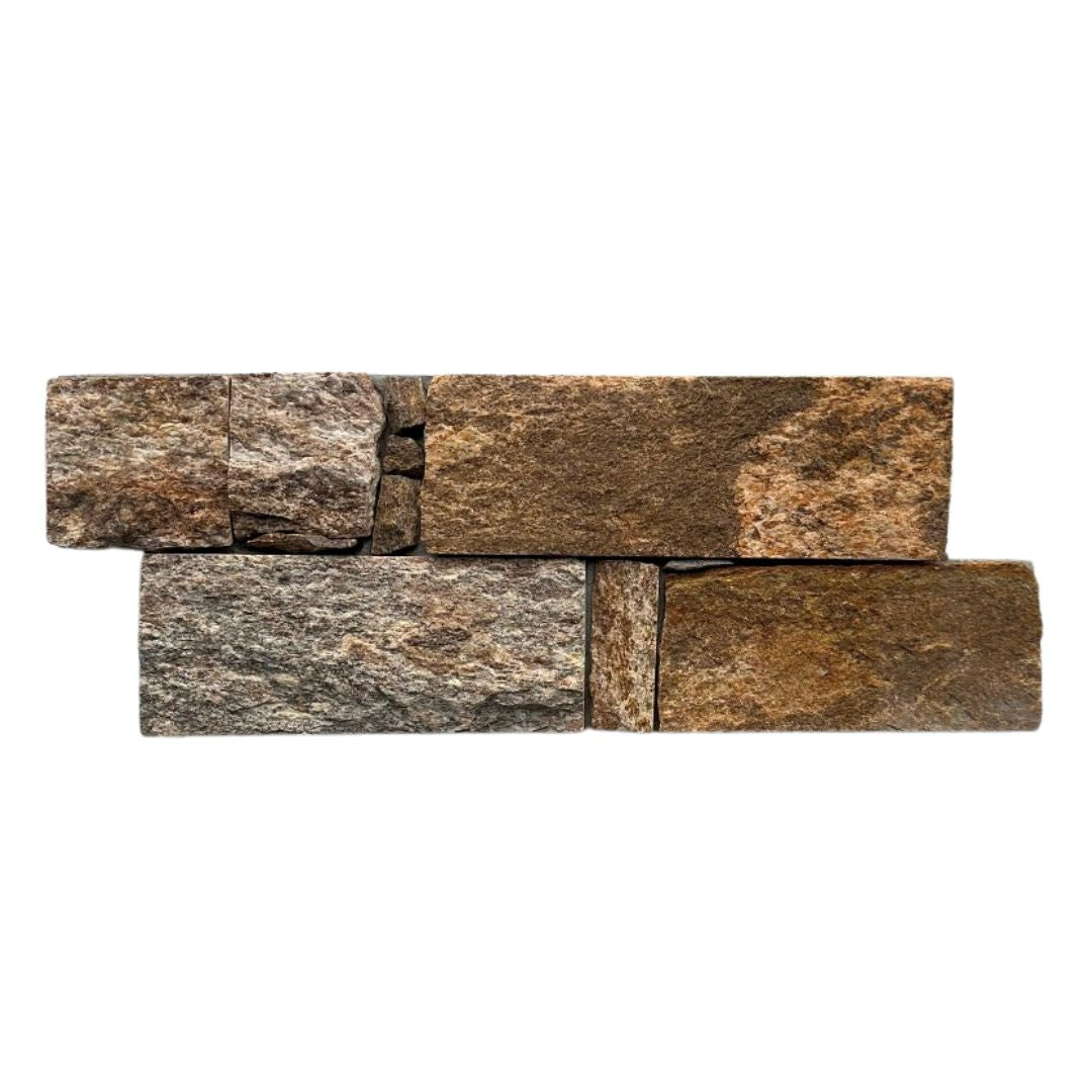 EROSION BROWN Granite Split-face irregular rectangles, glued on cement board, interlocking Ledger Wall Veneer