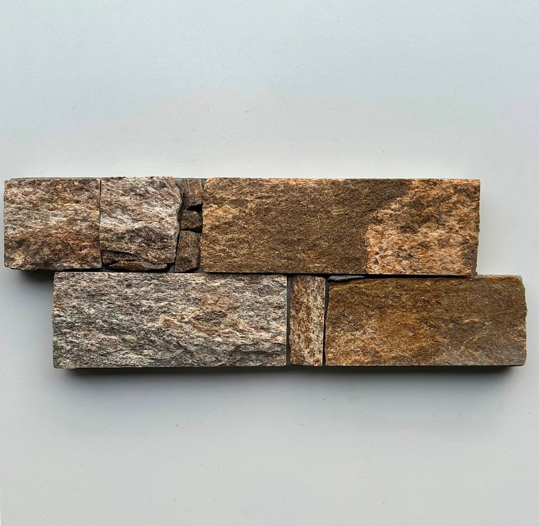 EROSION BROWN Granite Split-face irregular rectangles, glued on cement board, interlocking Wall Veneer