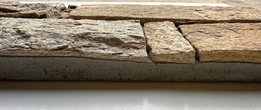 EROSION BROWN Granite Split-face irregular rectangles, glued on cement board, interlocking Wall Veneer