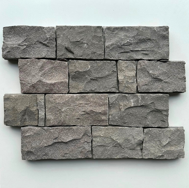 EROSION GREY Basalt Split-face irregular rectangles, glued on cement board, interlocking Wall Veneer