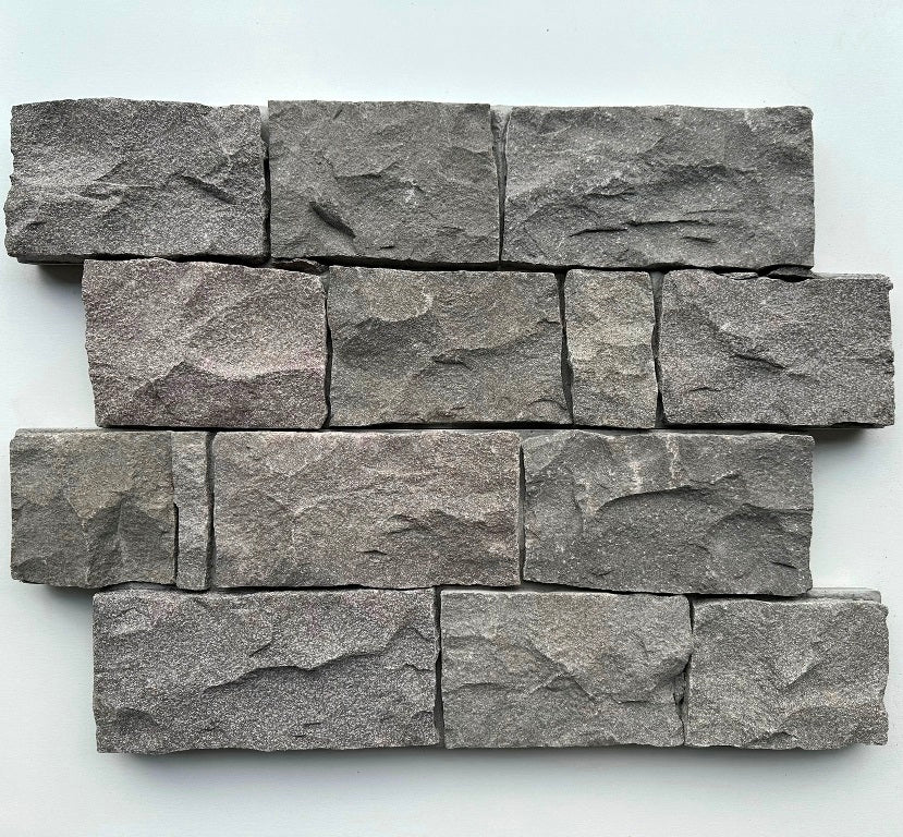 EROSION GREY Basalt Split-face irregular rectangles, glued on cement board, interlocking Wall Veneer