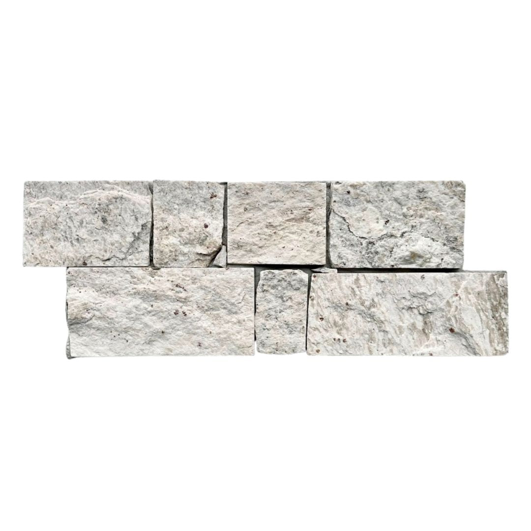 EROSION WHITE Granite Split-face irregular rectangles, glued on cement board, interlocking Ledger Wall Veneer